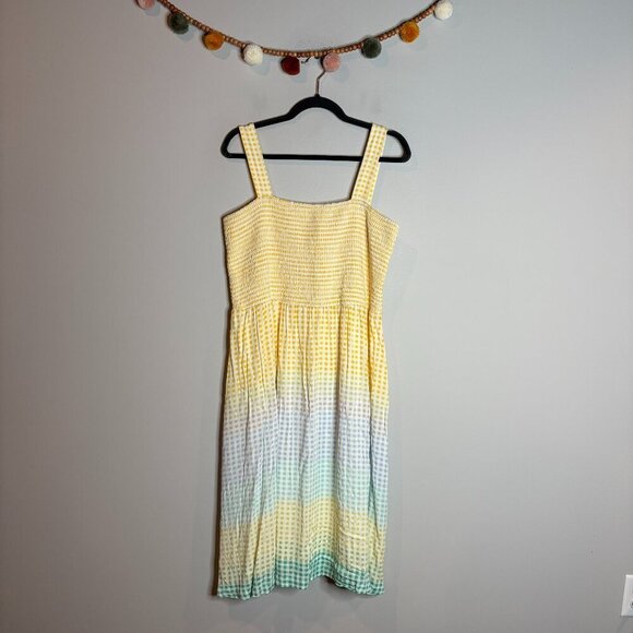 Lauren Conrad Womens Sun Dress Multicolor Ombre Check Smocked - Picture 2 of 6